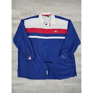 Vtg ROCAWEAR Button Up Shirt 5X Red White Blue Colorblock Hip Hop Y2K Baggy 99